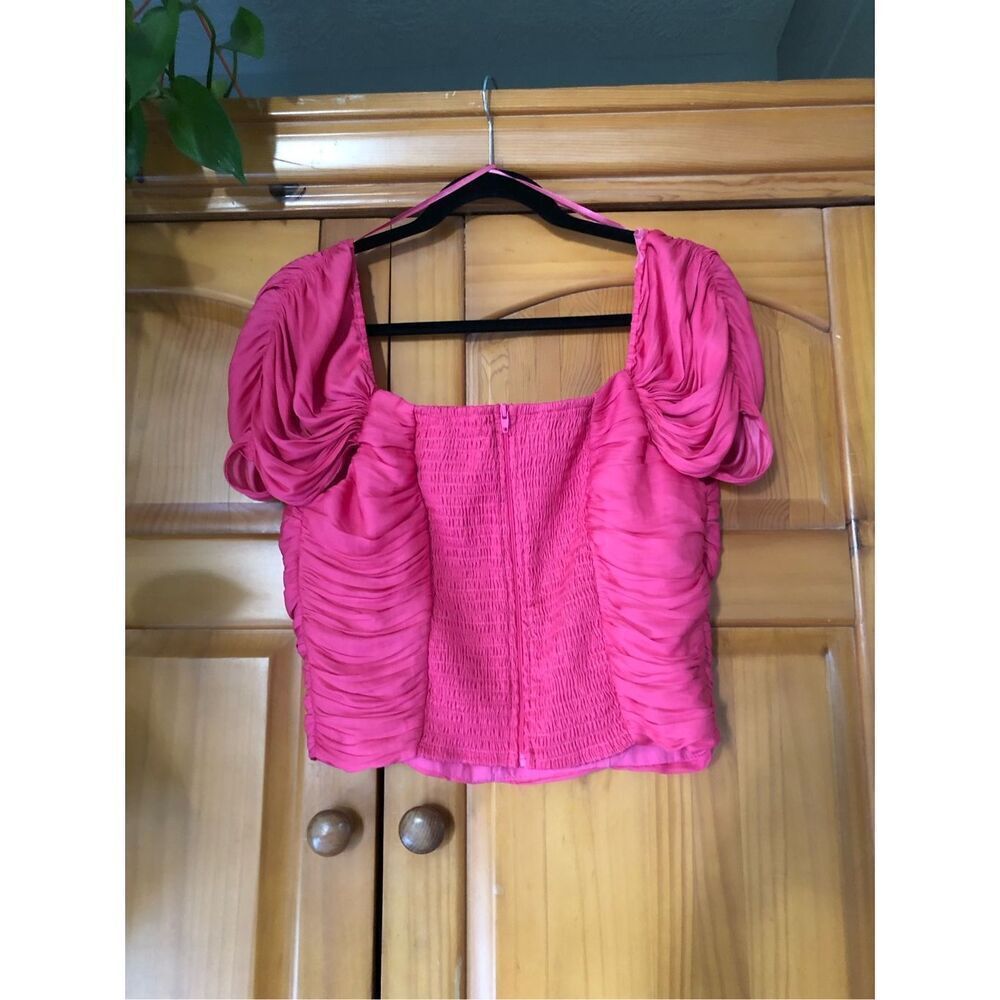 Do+Be Pink Puff Sleeve Ruffle Ruched Top  SZ L - Picture 5 of 10